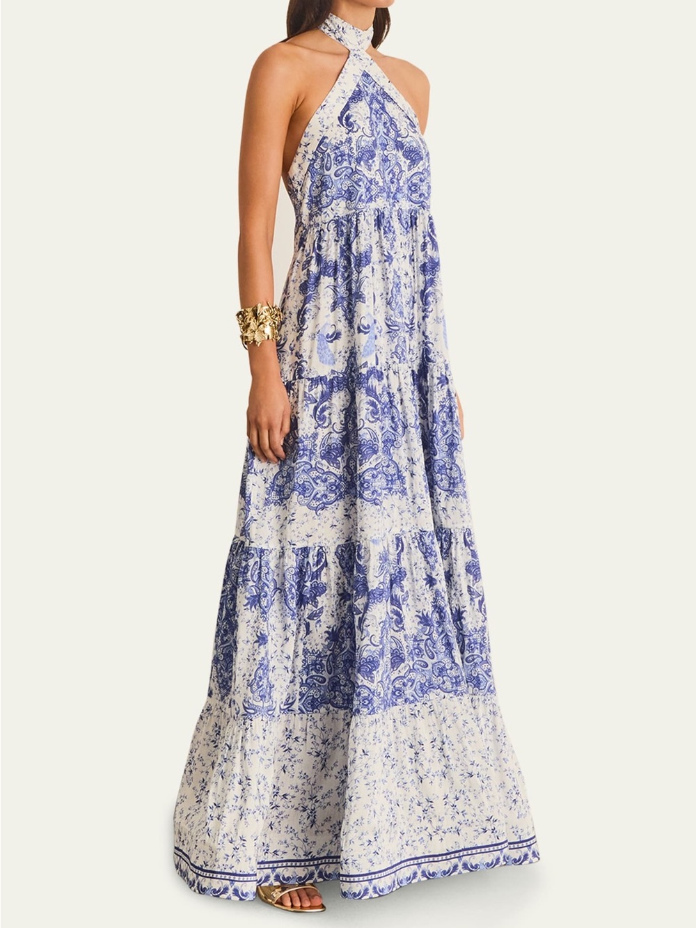 Aqua Blu Australia Blue and White Halter maxi dress size small